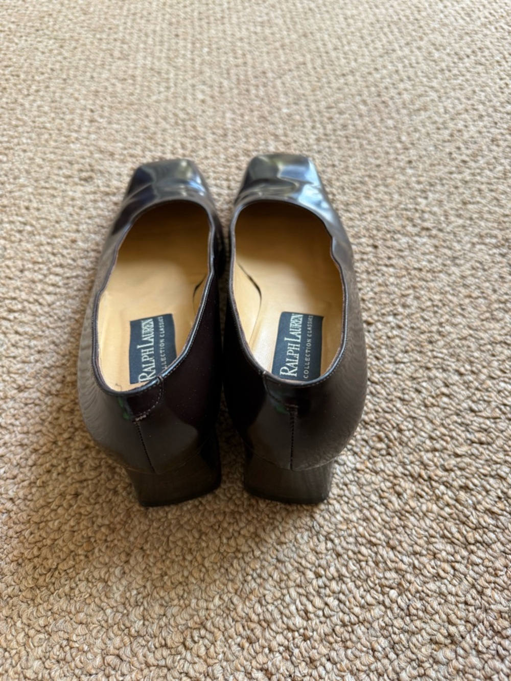 Ralph Lauren Black Patent Leather Low Block Heel Loafers